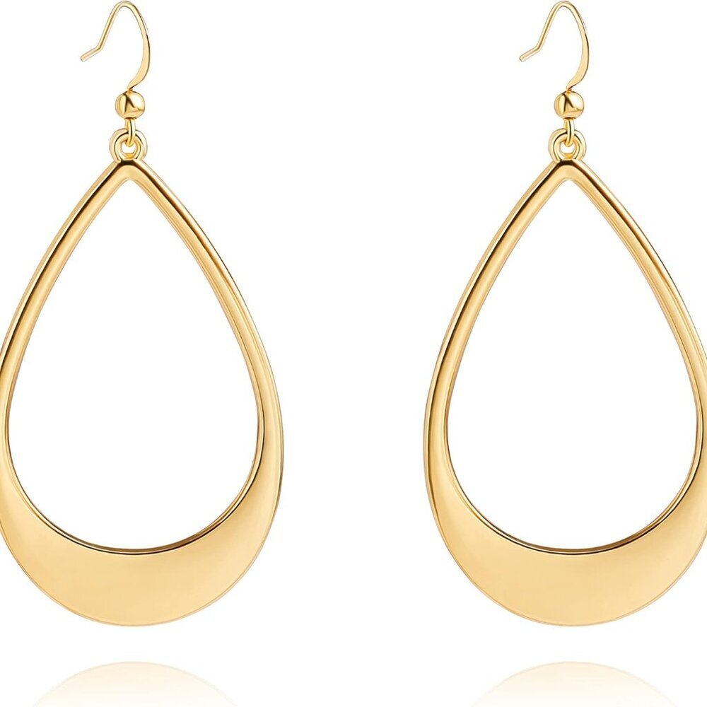 Dainty 18K Gold Plated Disc Ball Triangle Sunburst Drop Earrings Long Dangle Lig